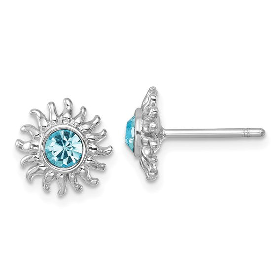 Sterling Silver Aqua Crystal Sun-Burst Post Earrings