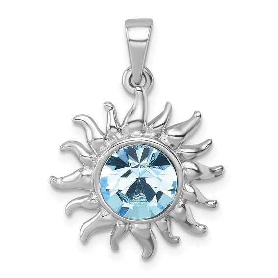 Sterling Silver Aqua Crystal Sun-Burst Pendant